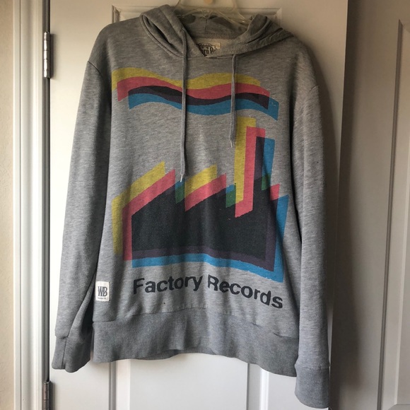 worn by Other - Grey hoodie with neon Factory Records graphic